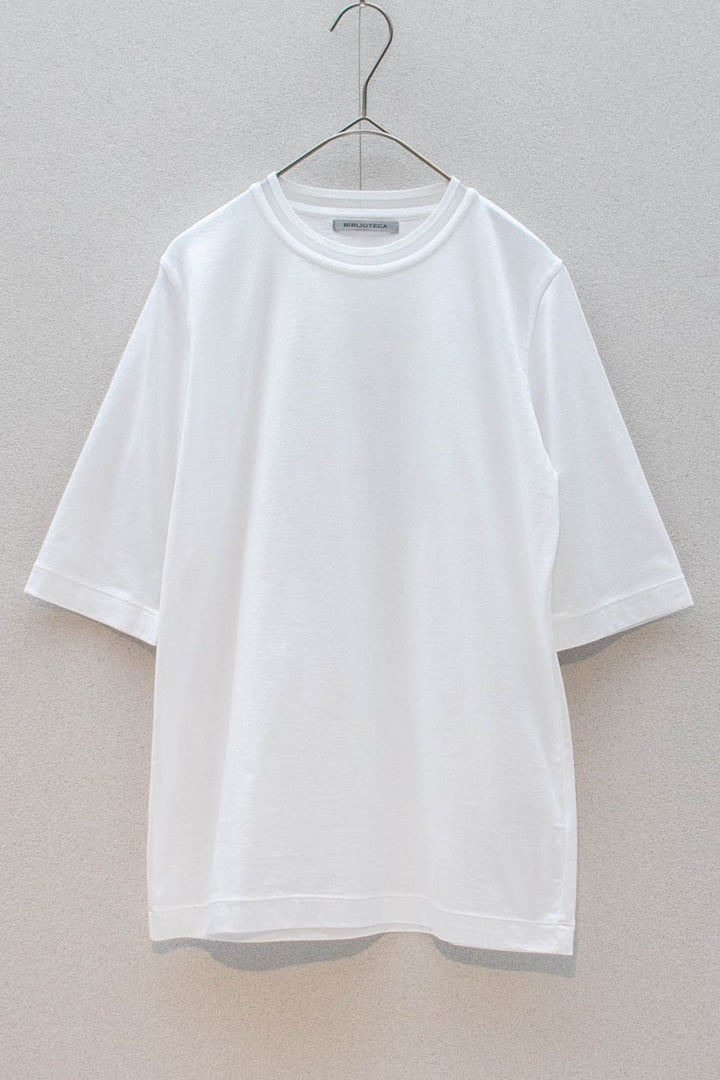 シアーネック 五分袖綿Tシャツ