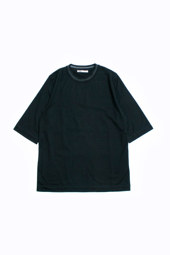 シアーネック 五分袖綿Tシャツ