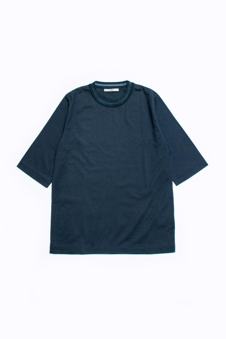 シアーネック 五分袖綿Tシャツ